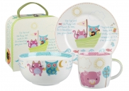 Zestaw 3 elementowy Sówka i Kotek porcelana Churchill